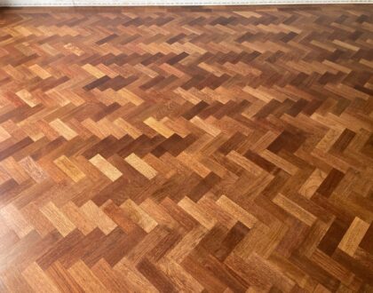 Fresly refinished hardwood parquet floor
